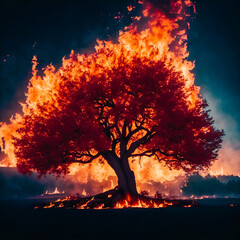 Tree on fire. Generative AI