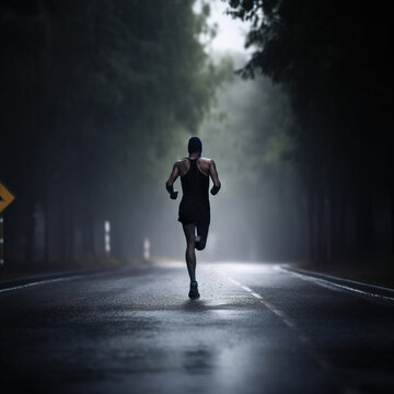 athlete runnerforest trail in the rain