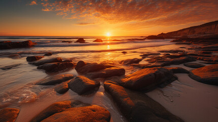 Fototapeta na wymiar A beautiful seascape with a stunning sunset. AI generated