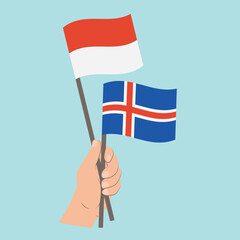 Flags of Monaco and Iceland, Hand Holding flags