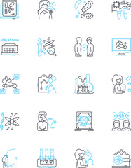 Epidemic linear icons set. Contagion, Outbreak, Infection, Pandemic, Disease, Isolation, Quarantine line vector and concept signs. Plague,Health,Transmission outline illustrations