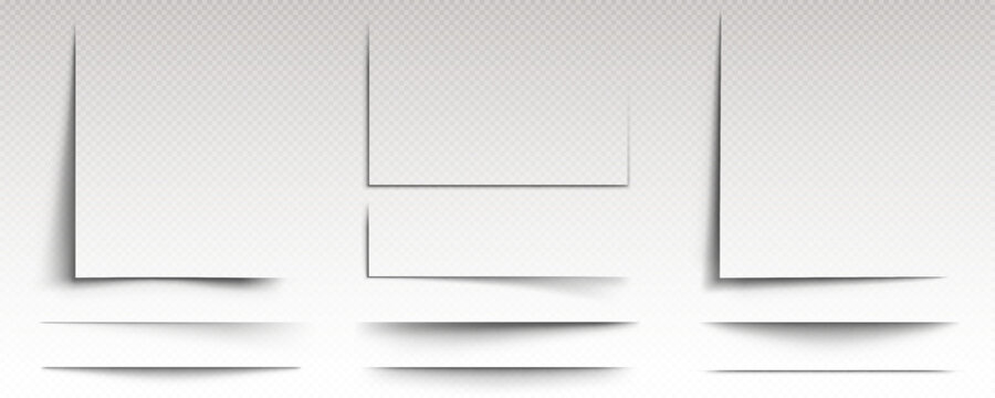 Square shadow box frame vector effect template. Rectangle page border shade illustration set on transparent background. Realistic isolated empty poster edge lines pack with corner gradient overlay.