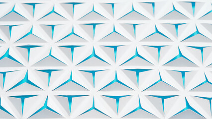 Abstract geometric background. Triangles cut out in paper. White and blue color.