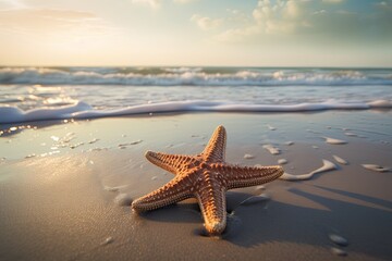 Obraz na płótnie Canvas Beautifull shells on the sand beach. Generative AI