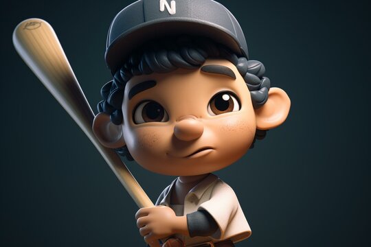 Whole body illustration of a playful, cute cartoon baseball player. Generative AI