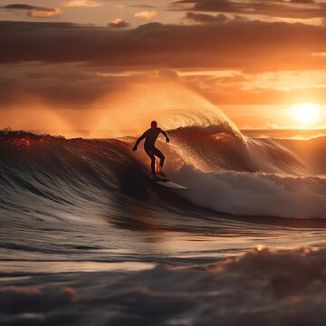 Umer surfing at sunset