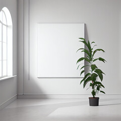 Mockup for paintings, posters with plant in the vase minimalistic style Generative AI