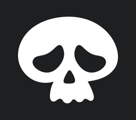 Cute white skull icon. Sad head from skeleton. Emoticon and emoji. Emotions and feelings. Fear and horror, Halloween. Sticker for social networks and messengers. Cartoon flat vector illustration