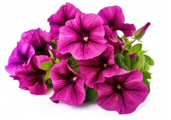 Bright magenta petunia in blooms closeup isolated on white background created with Generative AI technology - obrazy, fototapety, plakaty