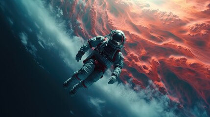 Fototapeta na wymiar Astronaut Floating in Space, Weightless Experience, Cosmic Explorer, Outer Space Adventure, Serene Galactic Travel, Generative AI Illustration