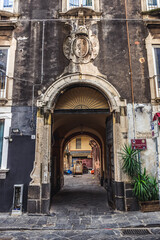 Scammacca del Murgo historic tenement in old part of Catania city, Sicily Island, Italy