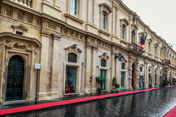 Fototapeta na wymiar Vittorio Emanuele Street in historic part of Noto city, Sicily in Italy