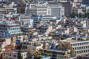 Hotels and apartment buildings in Athens, view from Acropolis hill, Greece