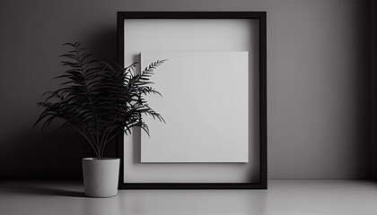 Office mockup with empty frame and plants