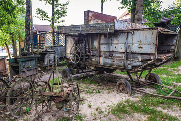 Historical farm devices in amusement park in Szymbark village, Poland