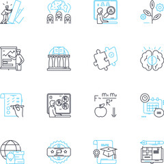 Clever learning linear icons set. Innovative, Resourceful, Strategic, Analytical, Curious, Creative, Adaptable line vector and concept signs. Insightful,Intuitive,Sharp outline illustrations