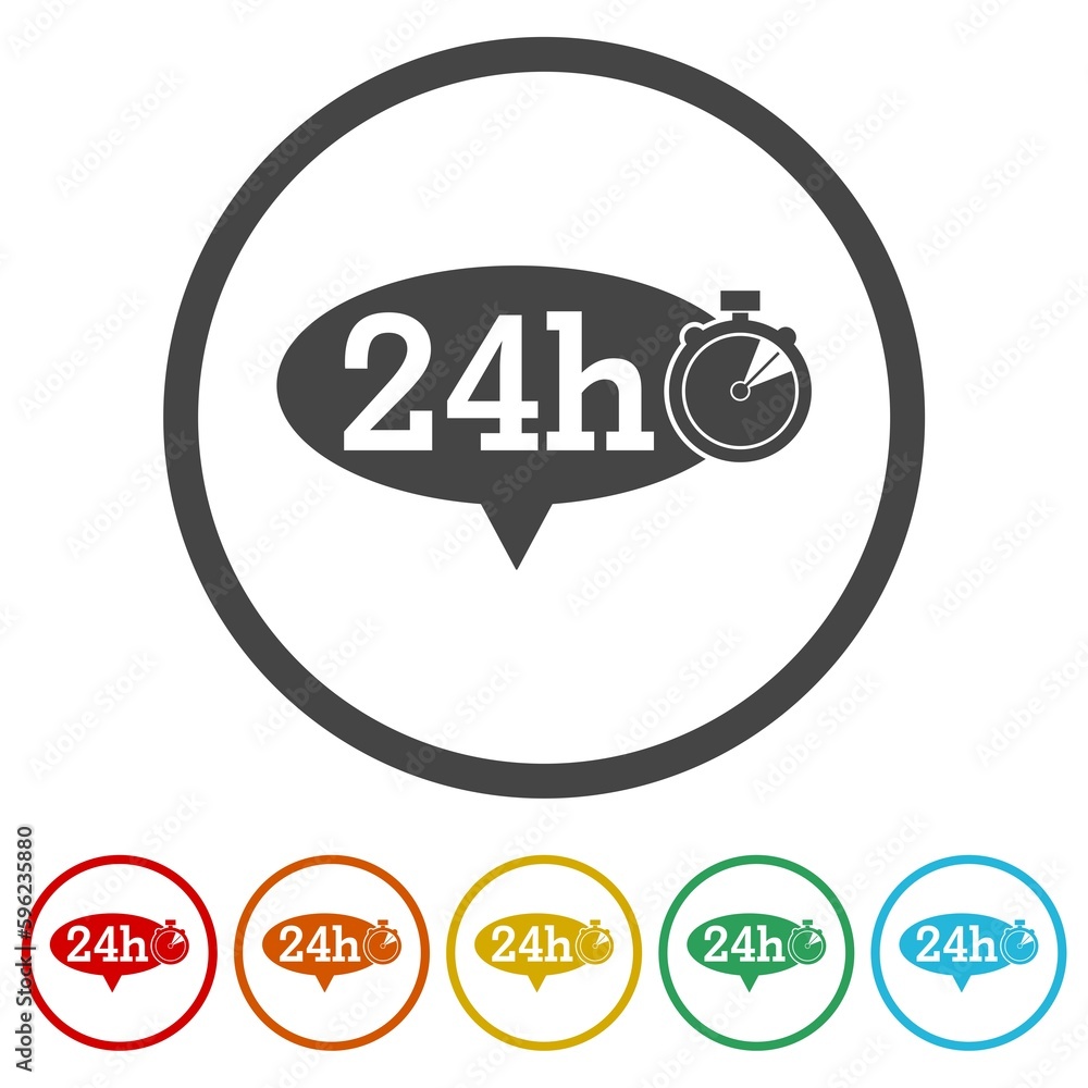 Poster 24 hour logo. set icons in color circle buttons
