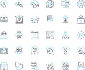 Machine media linear icons set. Robotics, Automation, Artificial Intelligence, Programming, Manufacturing, Computerized, Digitalization line vector and concept signs. Mechanization,Electric