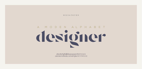 Fashion abstract typhography. Minimalist modern urban fonts for logo, brand, fashion, elegant font. Alphabet font typeface uppercase lowercase and number. Vector illustration