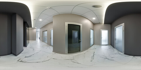 full seamless spherical hdri 360 panorama in interior empty narrow corridor for room office, modern...
