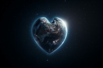 Naklejka na ściany i meble Earth shaped as heart in space, representing saving the planet. 3D illustration. Generative AI