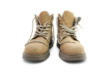 A pair of work boots isolated on a white background. - Powered by Adobe