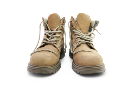 A pair of work boots isolated on a white background.