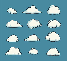 Set of simple cartoon clouds, vector illustration.