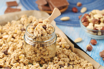 Homemade granola with nuts and chocolate