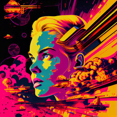 Pop Art Science Fiction Illustration Girl generative AI