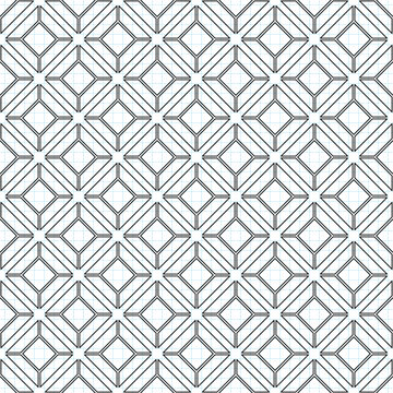 Seamless Geometric Pattern, Drawn on Checkered Notebook. Endless Modern Mosaic Texture.  Fabric Textile, Wrapping Paper, Wallpaper. Vector Contour Illustration. Coloring Book Page