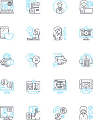 Fototapeta premium Customer engagement linear icons set. Interaction, Involvement, Participation, Relationship, Connection, Communication, Engagement line vector and concept signs. Loyalty,Empowerment,Interaction