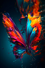 Fototapeta na wymiar abstract liquid painting digital art full color with beautiful butterfly flying on top of on air liquid background. Generative ai
