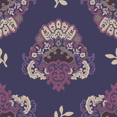 Blooming flowers, paisley ornamental composition