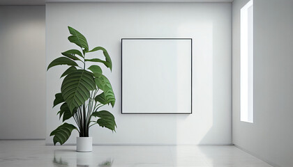 Mockup minimalistic for paintings, posters with plant in the vase minimalistic style generative AI