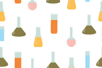 school seamless pattern for chemistry minzurki of different sizes and colors