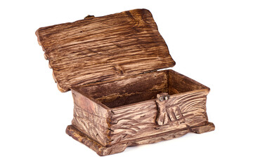 Old rustic condiment storage chests, isolated on white background.