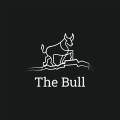 Bull stands on a hill and howls in a classic design style