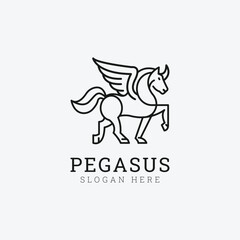 Pegasus Line Vector Logo Design Template Element