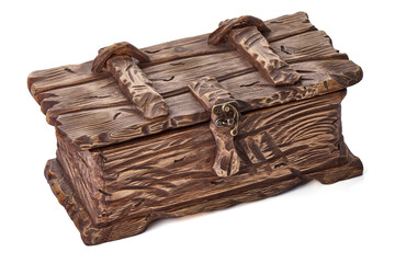 Old rustic condiment storage chests, isolated on white background.