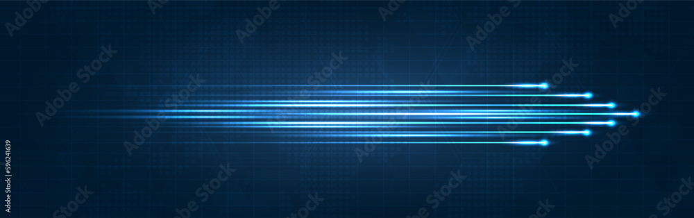 Fototapete light speed movement blue arrow technology communicate background. wireless data network and connect
