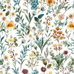 Seamless Watercolor small wild flower background Tile for graphic design. Generative AI