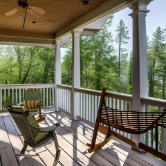 6 A covered porch with rocking chairs, a porch swing, and a ceiling fan1, Generative AI