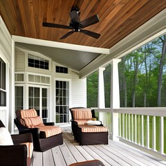 6 A covered porch with rocking chairs, a porch swing, and a ceiling fan2, Generative AI - obrazy, fototapety, plakaty