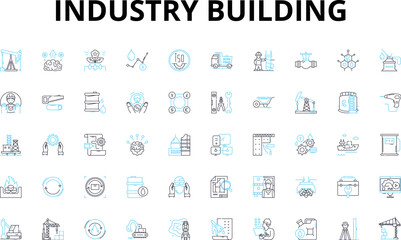 Industry building linear icons set. Construction, Architecture, Contractor, Development, Engineering, Planning, Design vector symbols and line concept signs. Renovation,Foundation,Configuration