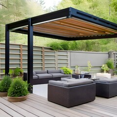 19 A wooden or metal pergola with a retractable canopy for added comfort and protection from the elements1, Generative AI