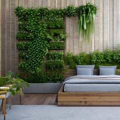 7 A wooden or metal trellis with climbing plants for a natural and stylish feature5, Generative AI