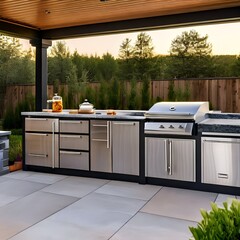 5 An outdoor kitchen with a grill, countertops, and a sink4, Generative AI