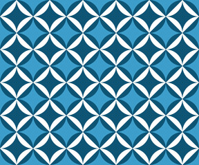 白に濃淡二つの藍色で色づけした日本の伝統的な模様---七宝パターン