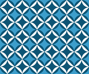 白に濃淡二つの藍色で色づけした日本の伝統的な模様---七宝パターン